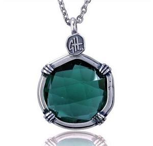 Green Tourmaline Sea Prism Necklace - Lab Created Stone- Sterling Silver Pendant with Chain